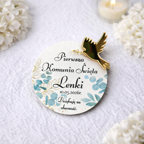 Magnes, serce, podziękowanie, komunia święta, pierwsza komunia święta, imienne dla gości, prezent, upominek