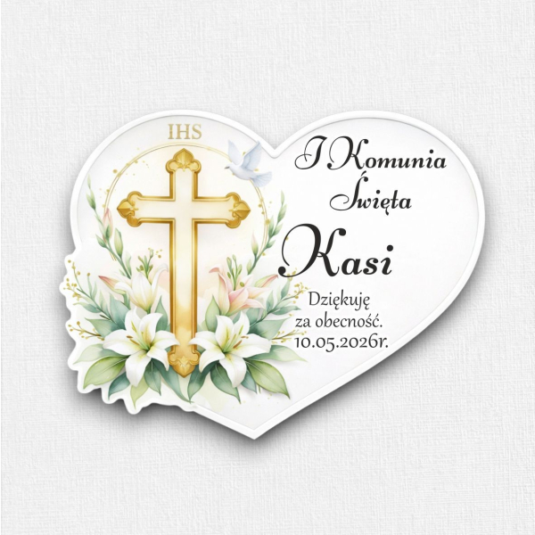 Magnes, serce, podziękowanie, komunia święta, pierwsza komunia święta, imienne dla gości, prezent, upominek