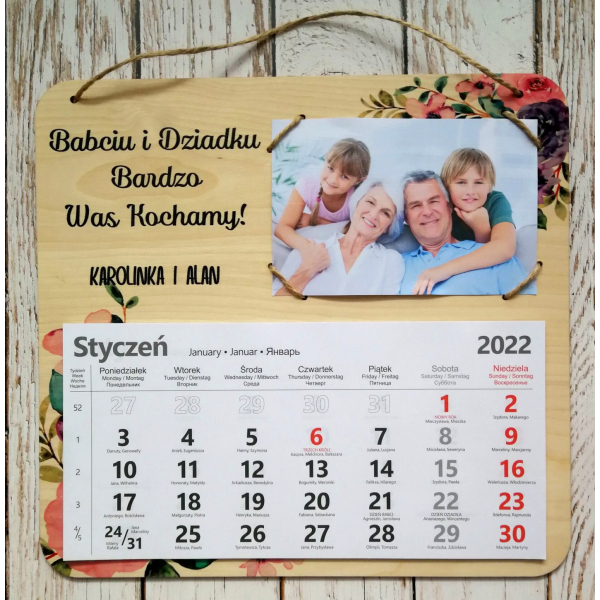 Kalendarz, nowy rok, babcia, dziadek, dzień babci, dzień dziadka, prezent, upominek, pamiątka