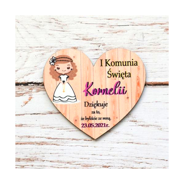 Magnes, serce, podziękowanie, komunia święta, pierwsza komunia święta, imienne dla gości, prezent, upominek