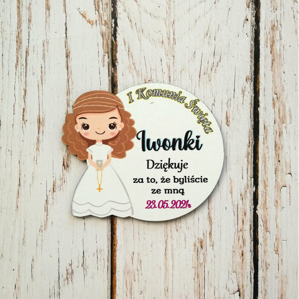 Magnes, serce, podziękowanie, komunia święta, pierwsza komunia święta, imienne dla gości, prezent, upominek